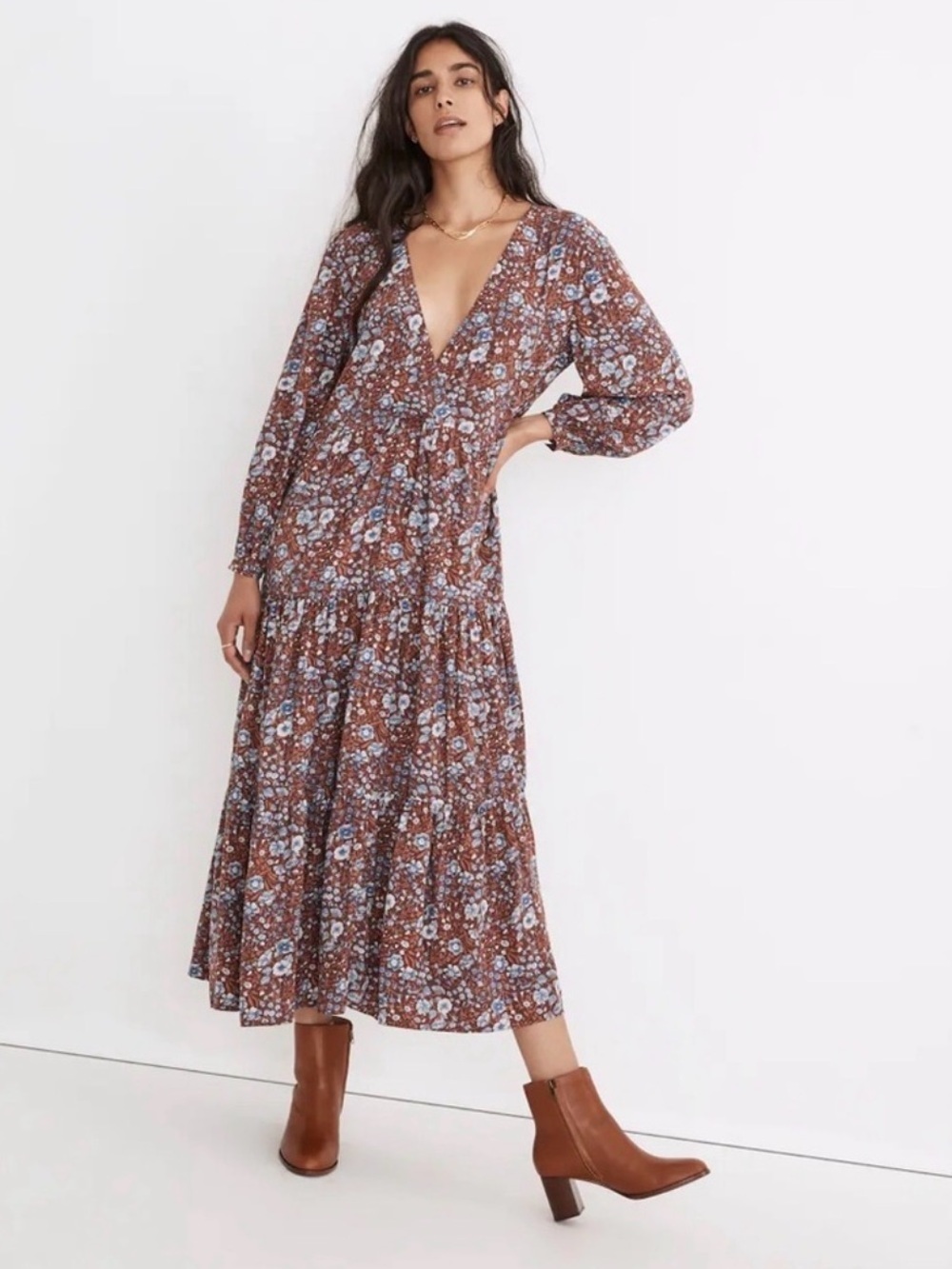MADEWELL Stitchfix Wrap Midi Dress in Woodland Floral NWT Size Large